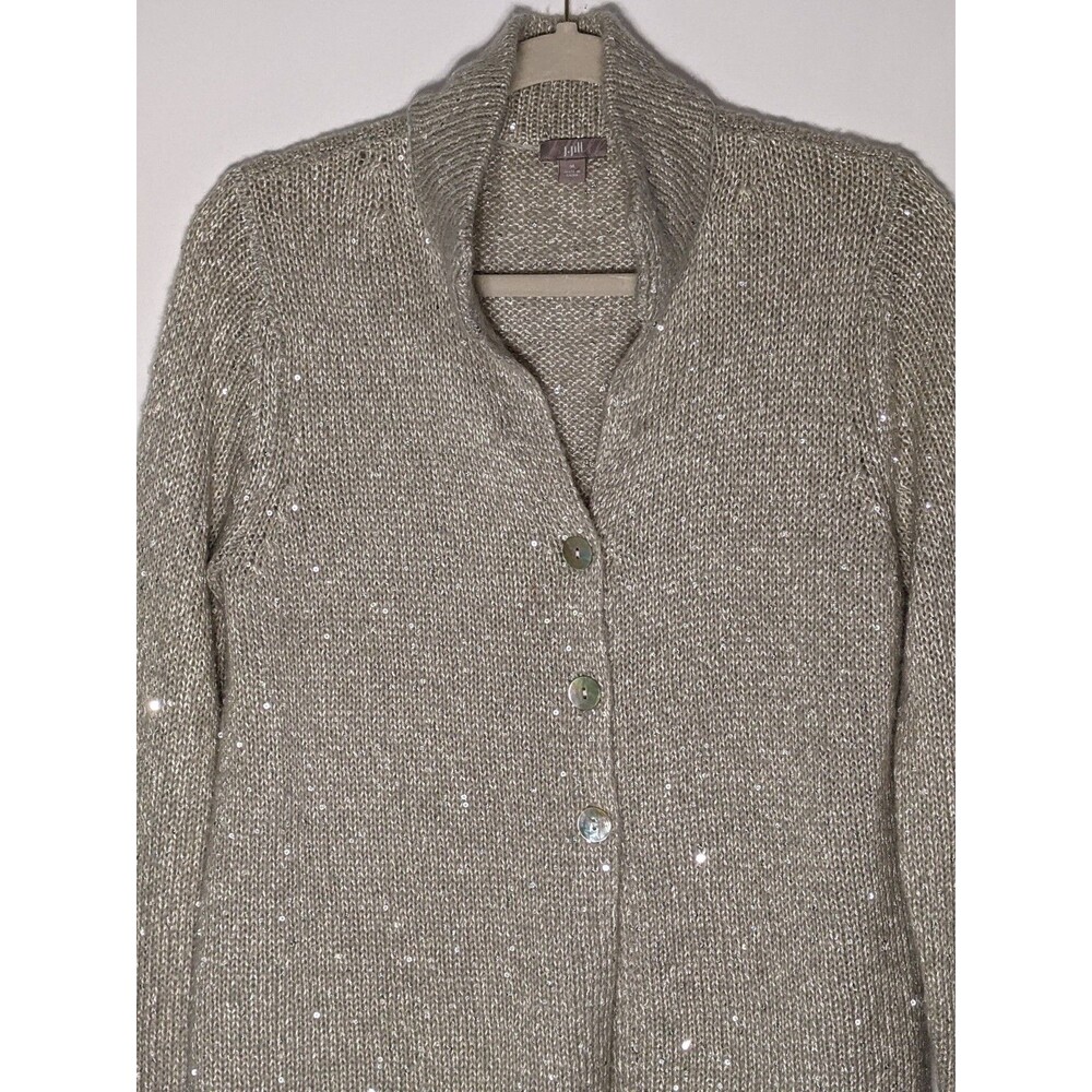 J. Jill Sequin Cardigan Sweater Women's Sz M Beige Tan Winter Holiday Lagenlook